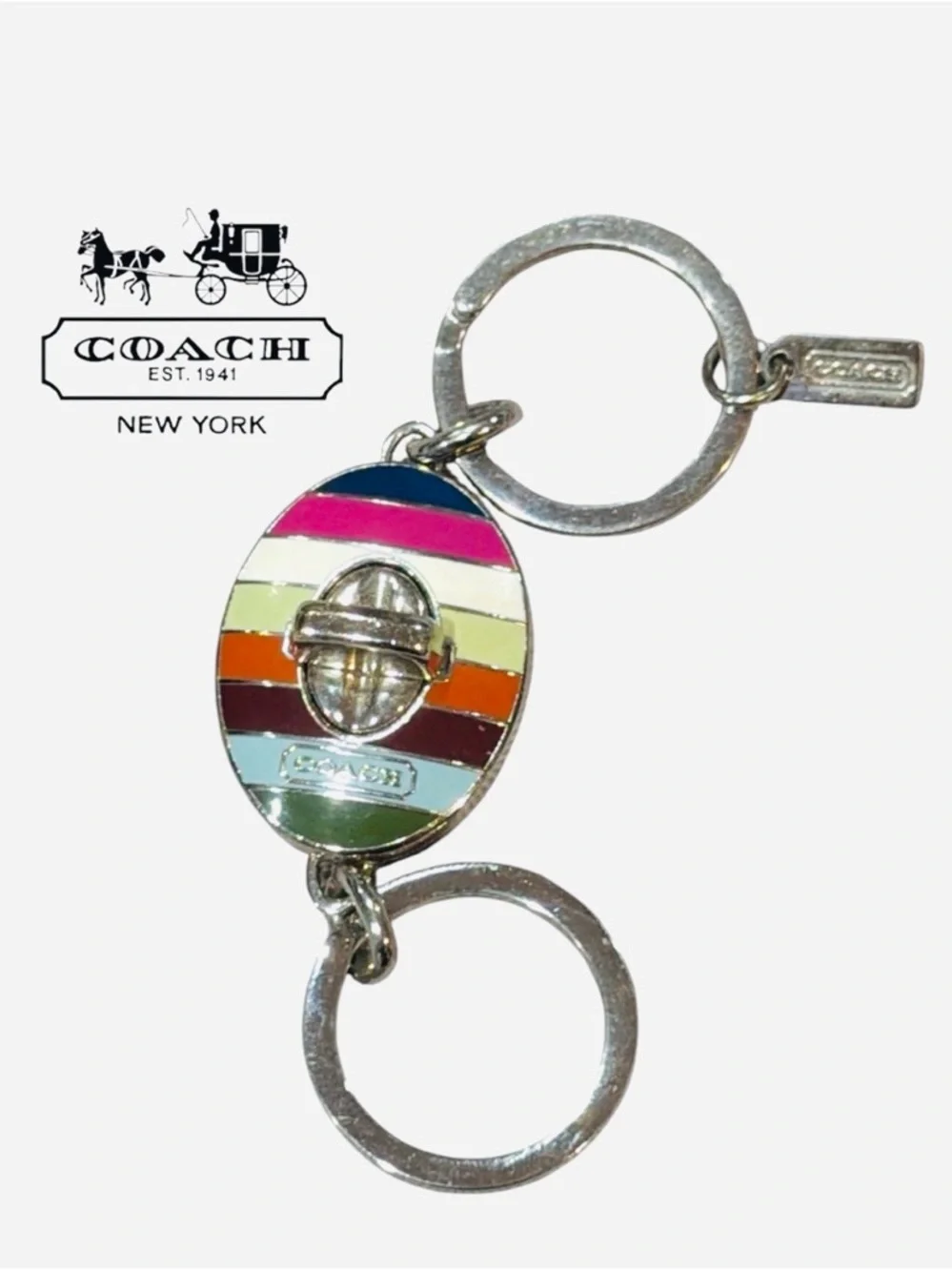 Coach Legacy Y2K Oval Turnlock fob double valet keychain bag charm - like New - Picture 3 of 6